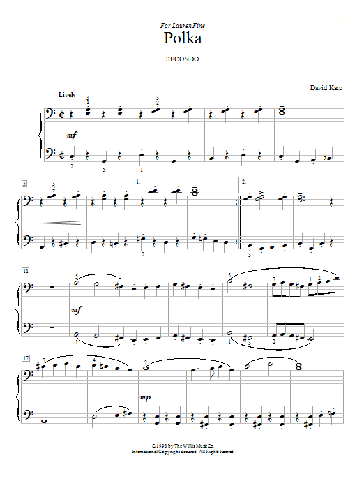 David Karp Polka sheet music notes and chords arranged for Piano Duet