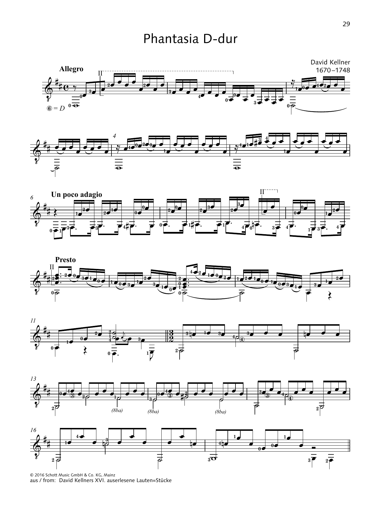 David Kellner Phantasia D-Dur sheet music notes and chords arranged for Solo Guitar