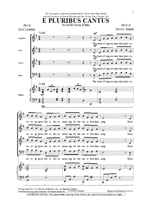 David L. Brunner E Pluribus Cantus sheet music notes and chords arranged for SATB Choir