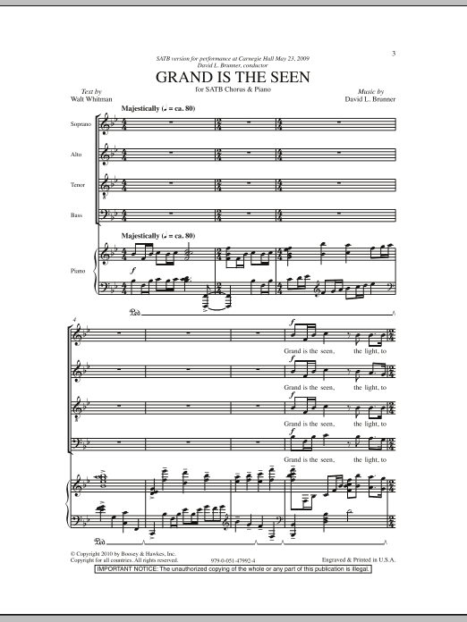 David L. Brunner Grand Is The Seen sheet music notes and chords arranged for SATB Choir
