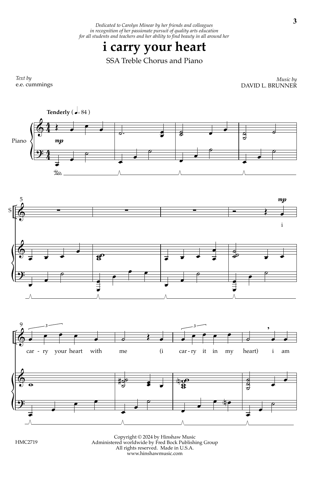 David L. Brunner i carry your heart sheet music notes and chords arranged for SSA Choir