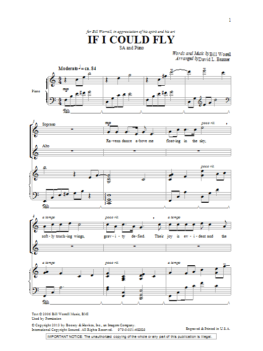 David L. Brunner If I Could Fly sheet music notes and chords arranged for 2-Part Choir