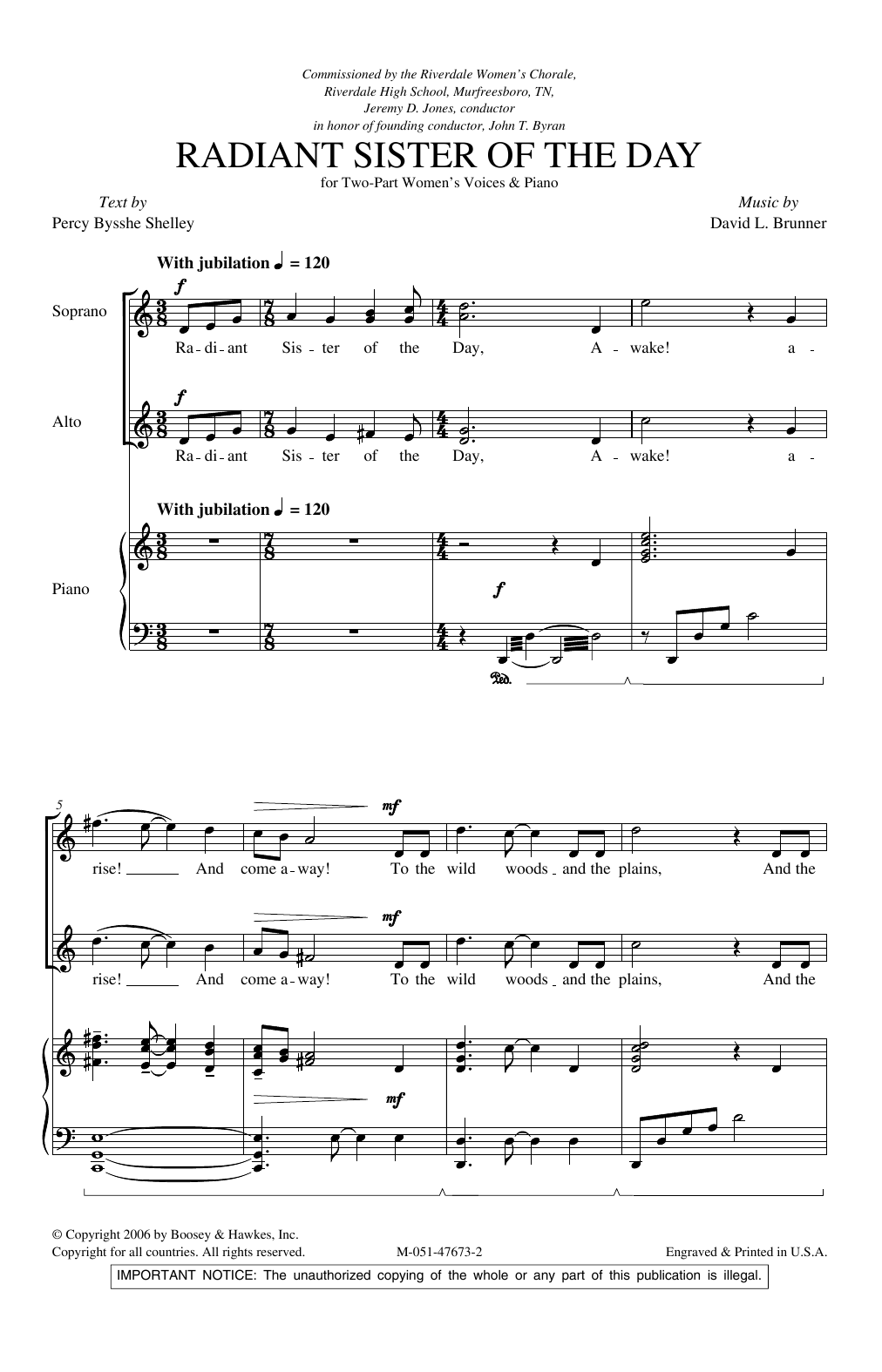 David L. Brunner Radiant Sister Of The Day sheet music notes and chords arranged for 2-Part Choir