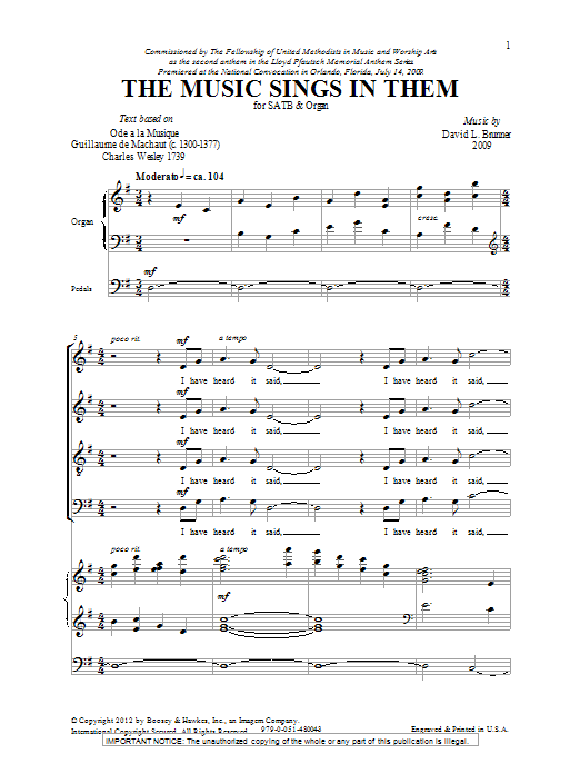 David L. Brunner The Music Sings In Them sheet music notes and chords arranged for SATB Choir