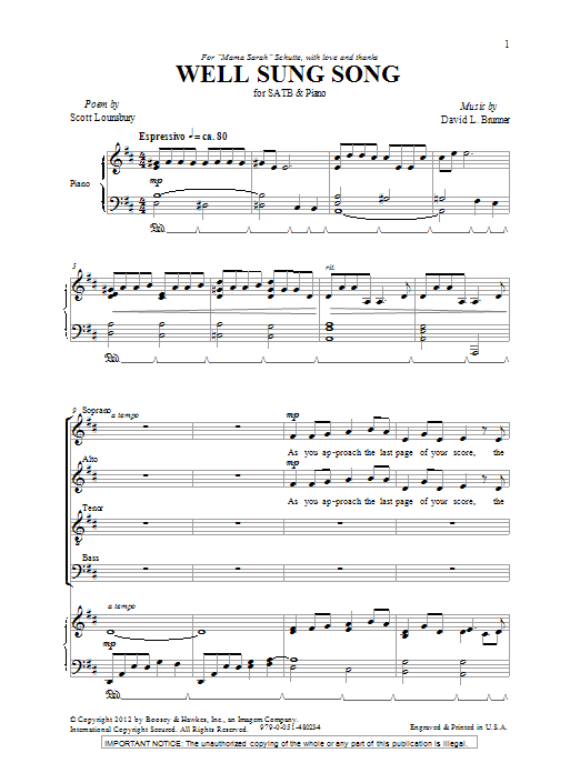 David L. Brunner Well Sung Song sheet music notes and chords arranged for SATB Choir