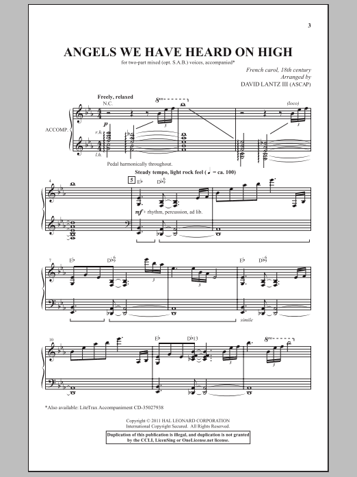 David Lantz III Angels We Have Heard On High sheet music notes and chords arranged for 2-Part Choir