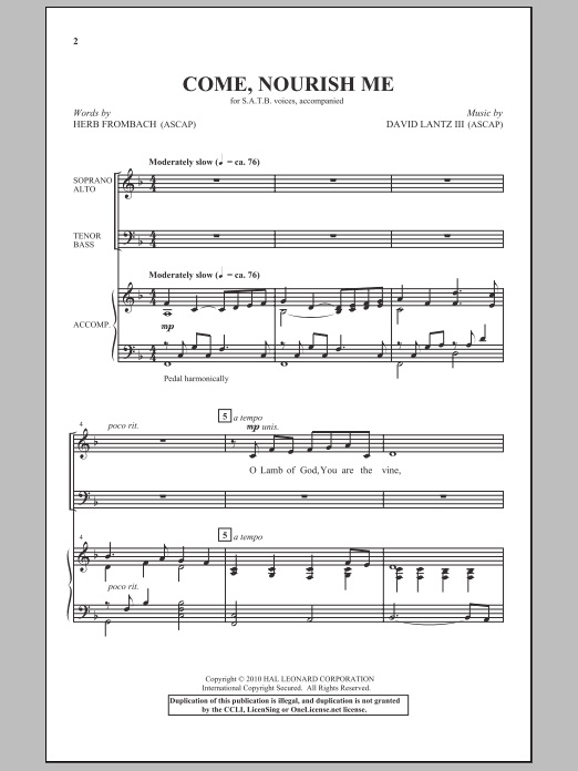David Lantz III Come Nourish Me sheet music notes and chords arranged for SATB Choir