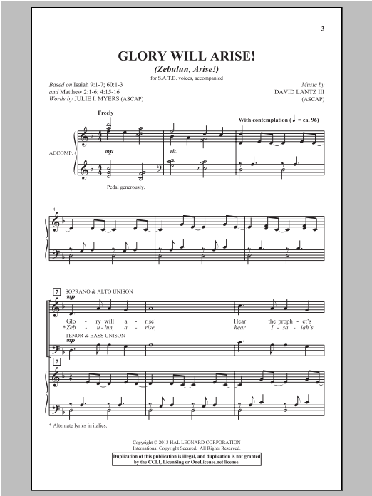David Lantz III Glory Will Arise! (Zebulun, Arise) sheet music notes and chords arranged for SATB Choir