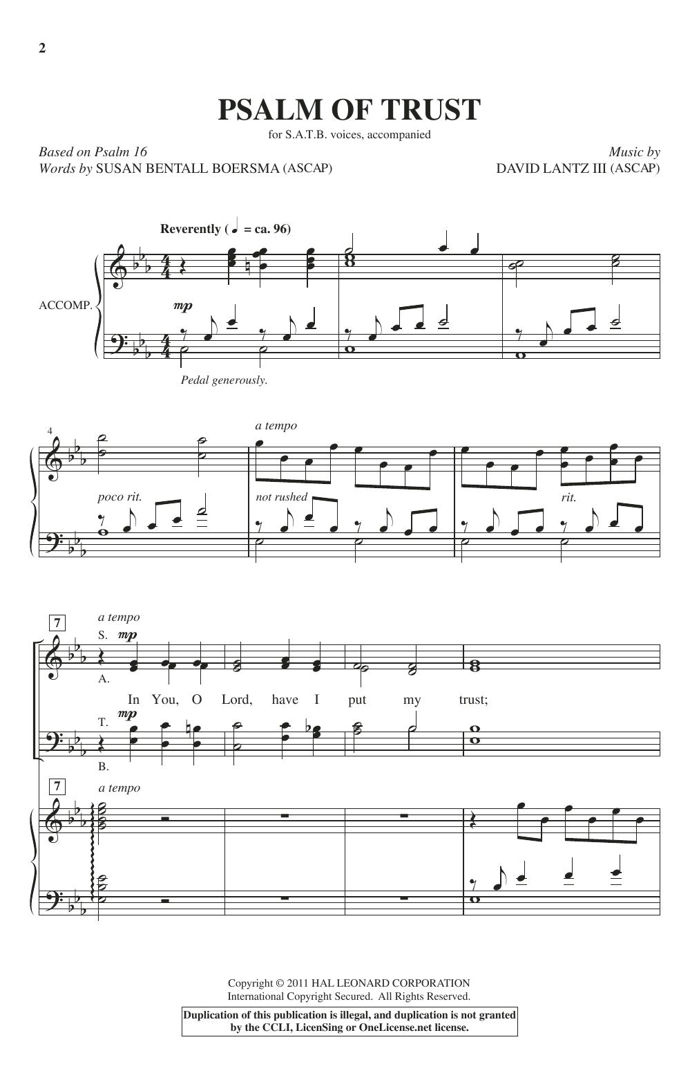David Lantz III Psalm Of Trust sheet music notes and chords arranged for SATB Choir