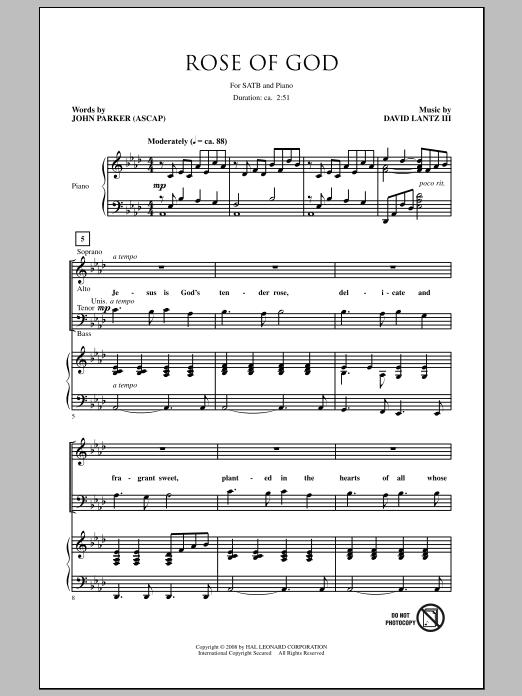 David Lantz III Rose Of God sheet music notes and chords arranged for SATB Choir