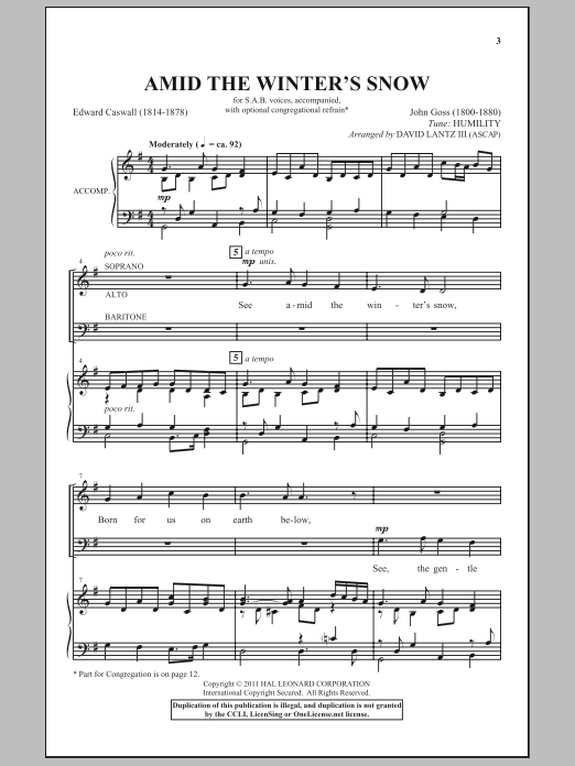 David Lantz III See Amid The Winter's Snow sheet music notes and chords arranged for SAB Choir
