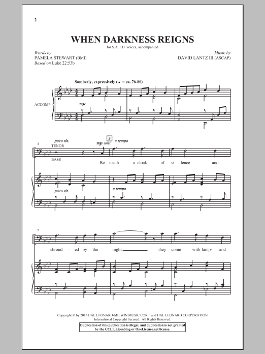 David Lantz III When Darkness Reigns sheet music notes and chords arranged for SATB Choir