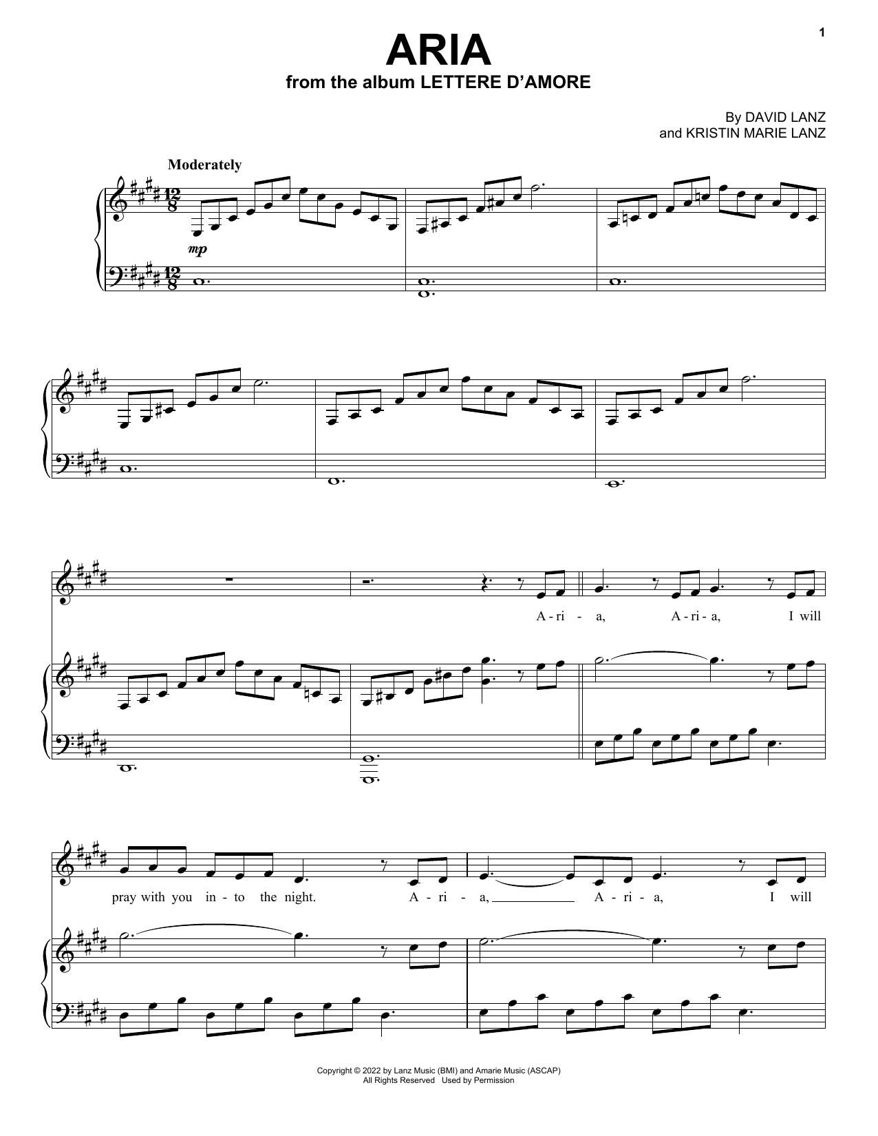 David Lanz & Kristin Amarie Aria sheet music notes and chords arranged for Piano & Vocal