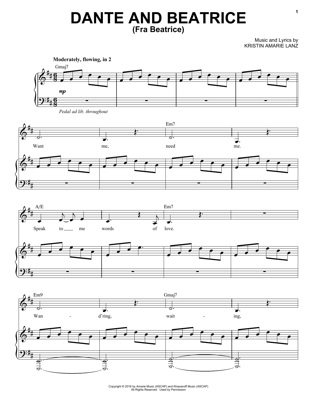 David Lanz & Kristin Amarie Beatrice and Dante sheet music notes and chords arranged for Piano Solo