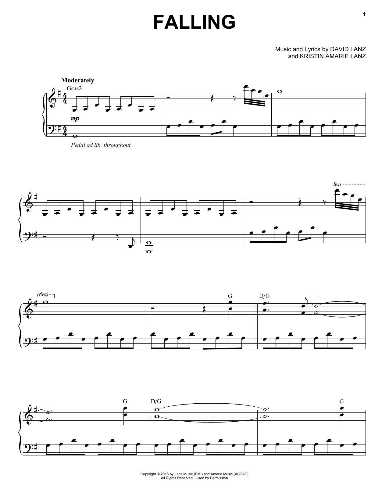 David Lanz & Kristin Amarie Falling sheet music notes and chords arranged for Piano Solo