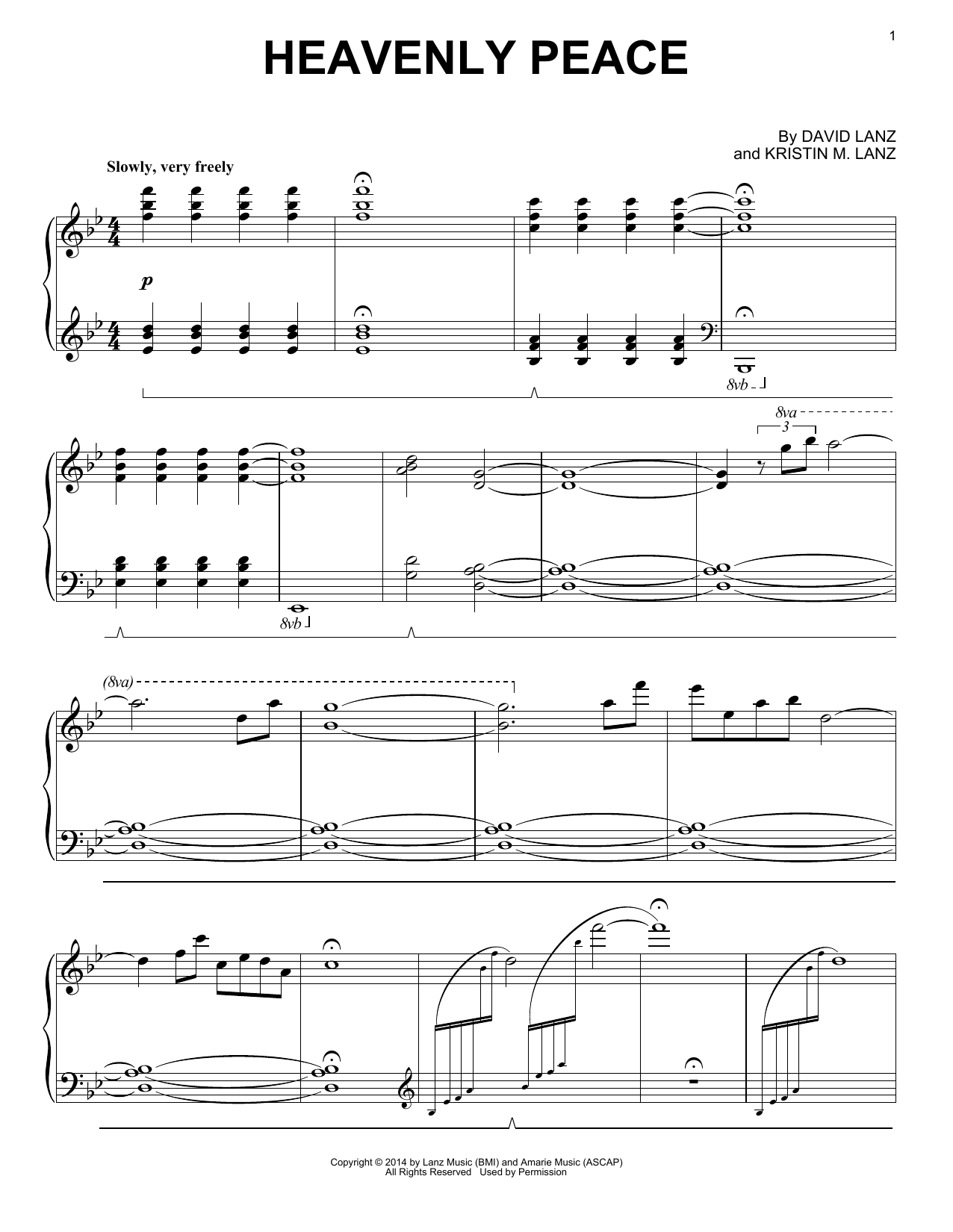 David Lanz & Kristin Amarie Heavenly Peace sheet music notes and chords arranged for Piano Solo