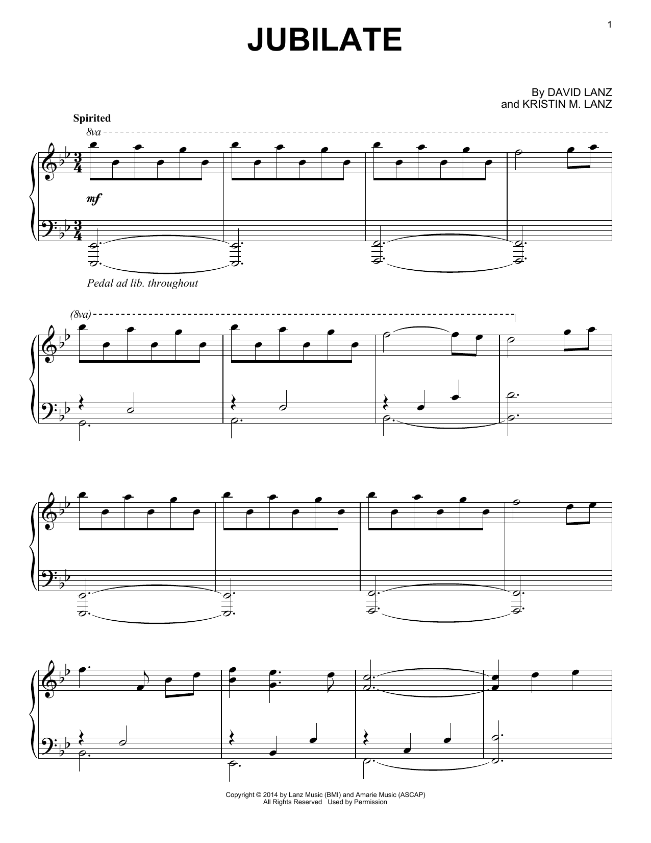 David Lanz & Kristin Amarie Jubilate sheet music notes and chords arranged for Piano Solo