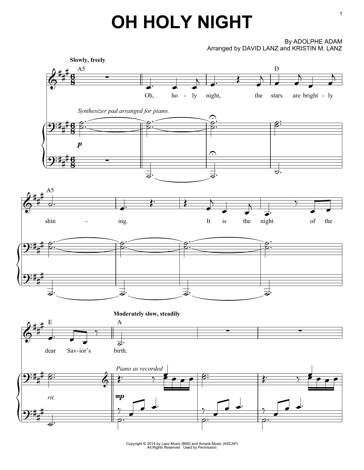David Lanz & Kristin Amarie Oh Holy Night sheet music notes and chords arranged for Piano Solo