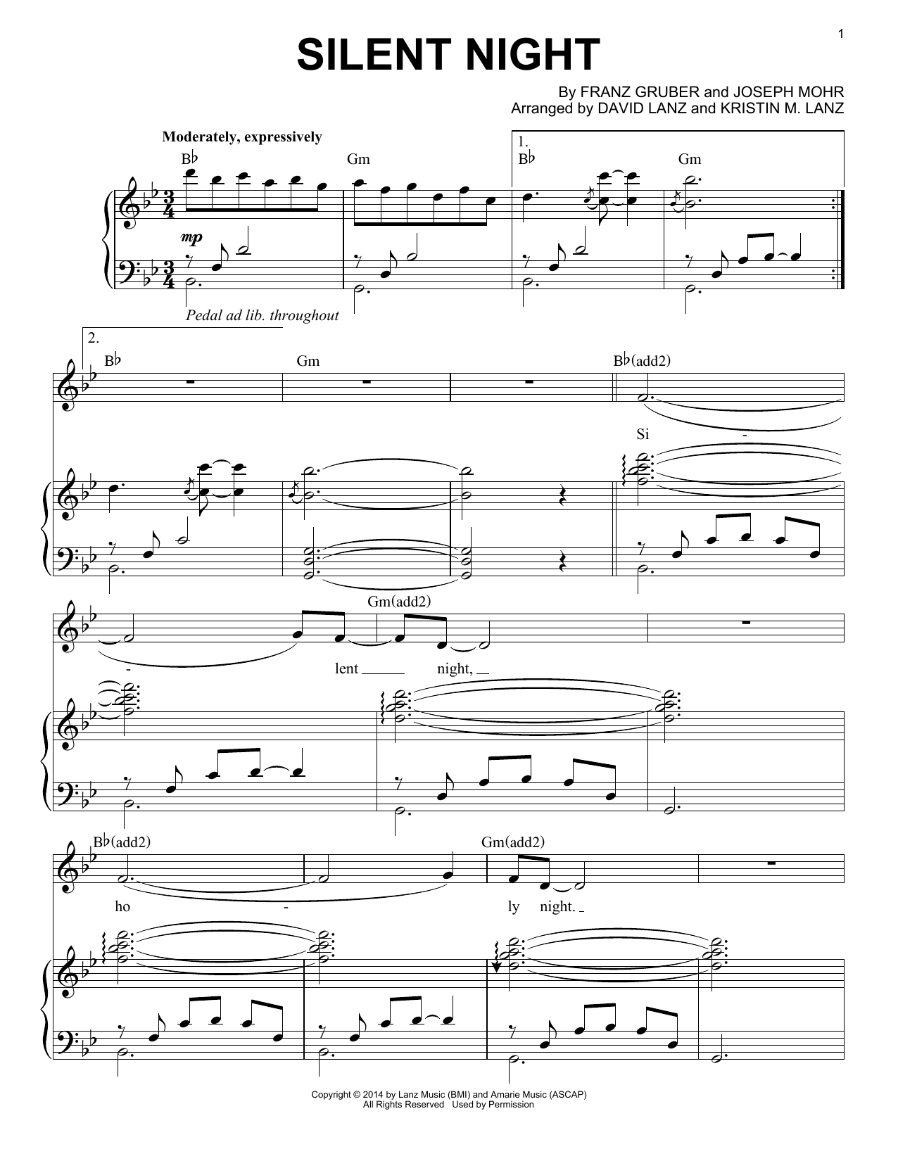 David Lanz & Kristin Amarie Silent Night sheet music notes and chords arranged for Piano Solo