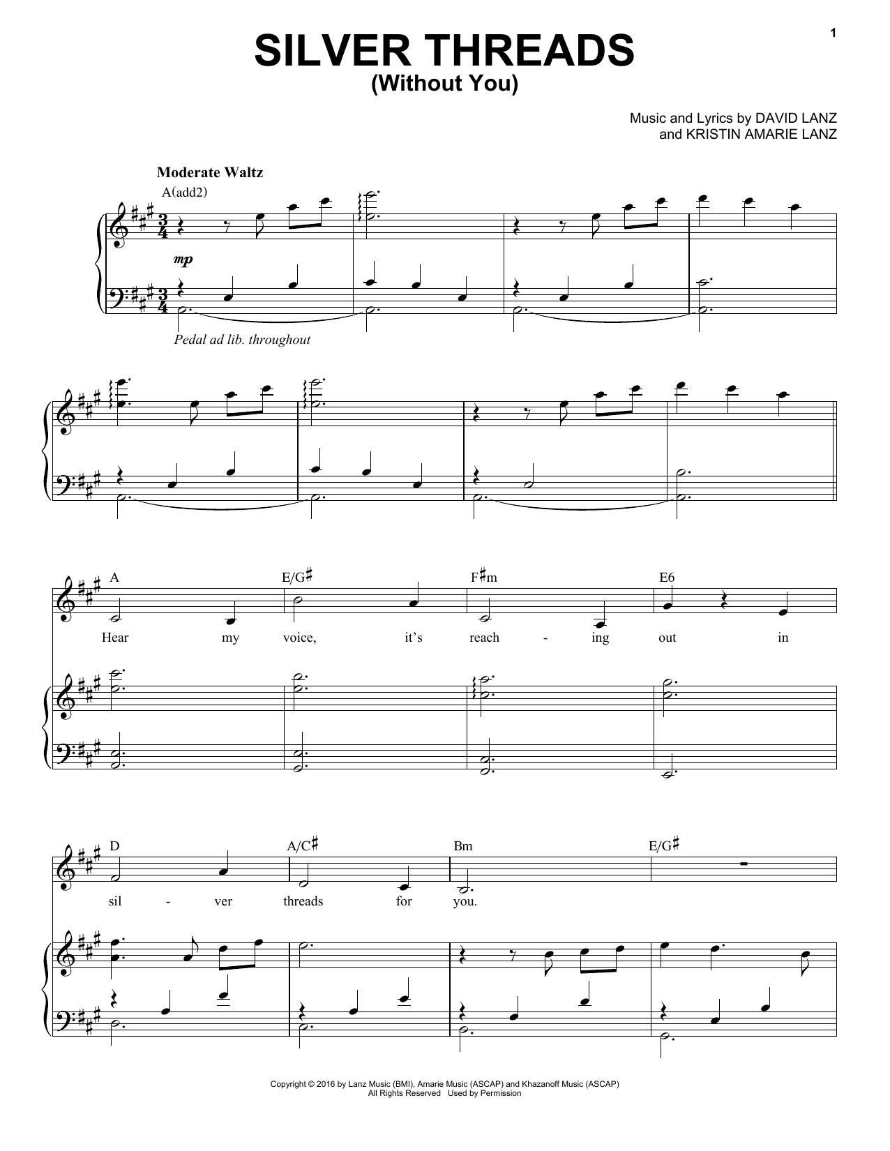 David Lanz & Kristin Amarie Silver Threads (Without You) sheet music notes and chords arranged for Piano Solo