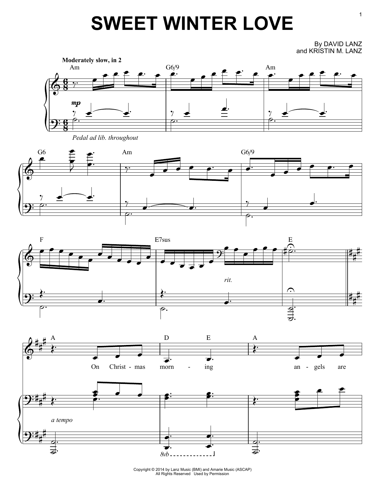 David Lanz & Kristin Amarie Sweet Winter Love sheet music notes and chords arranged for Piano Solo