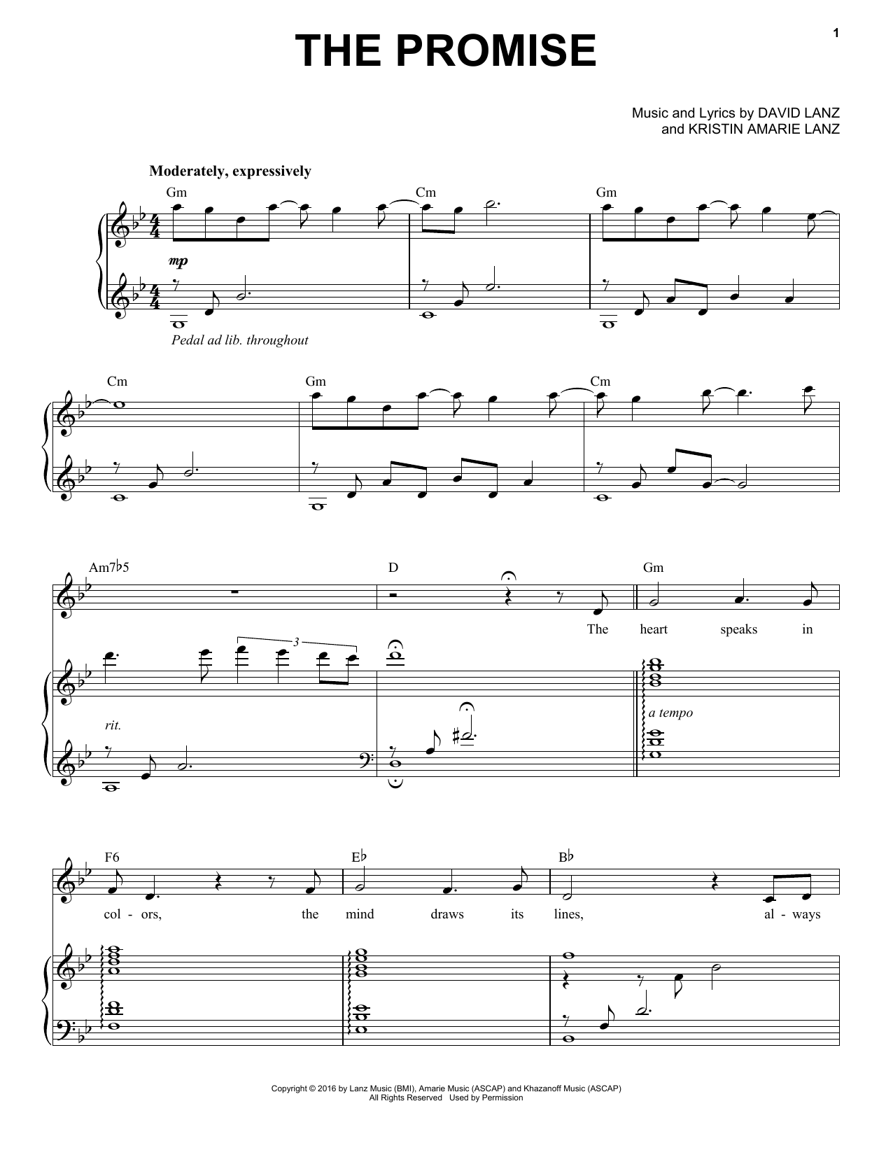 David Lanz & Kristin Amarie The Promise sheet music notes and chords arranged for Piano Solo