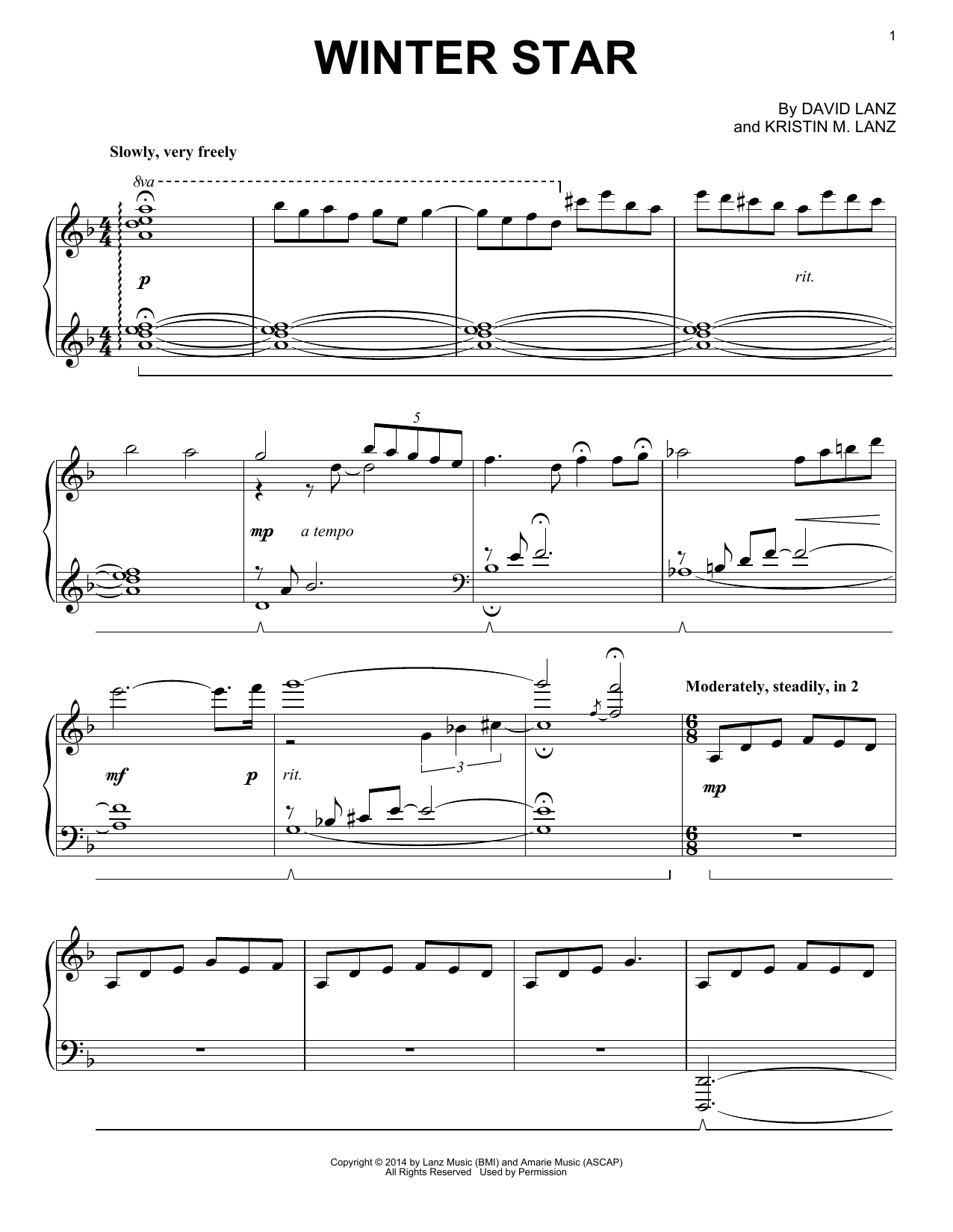 David Lanz & Kristin Amarie Winter Star sheet music notes and chords arranged for Piano Solo