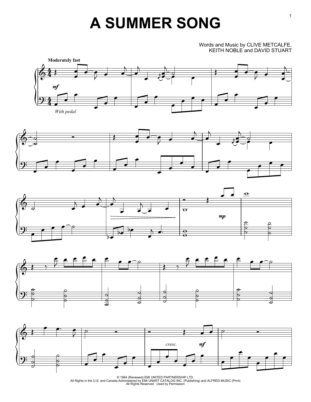 David Lanz A Summer Song sheet music notes and chords arranged for Piano Solo