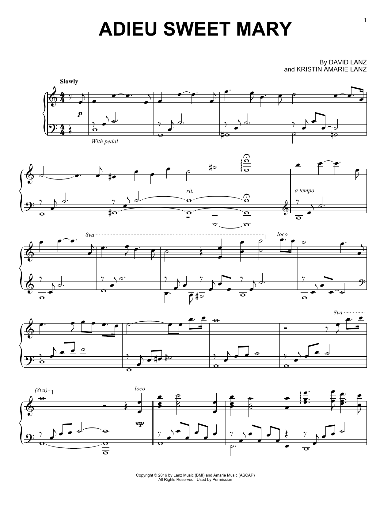 David Lanz Adieu Sweet Mary sheet music notes and chords arranged for Piano Solo