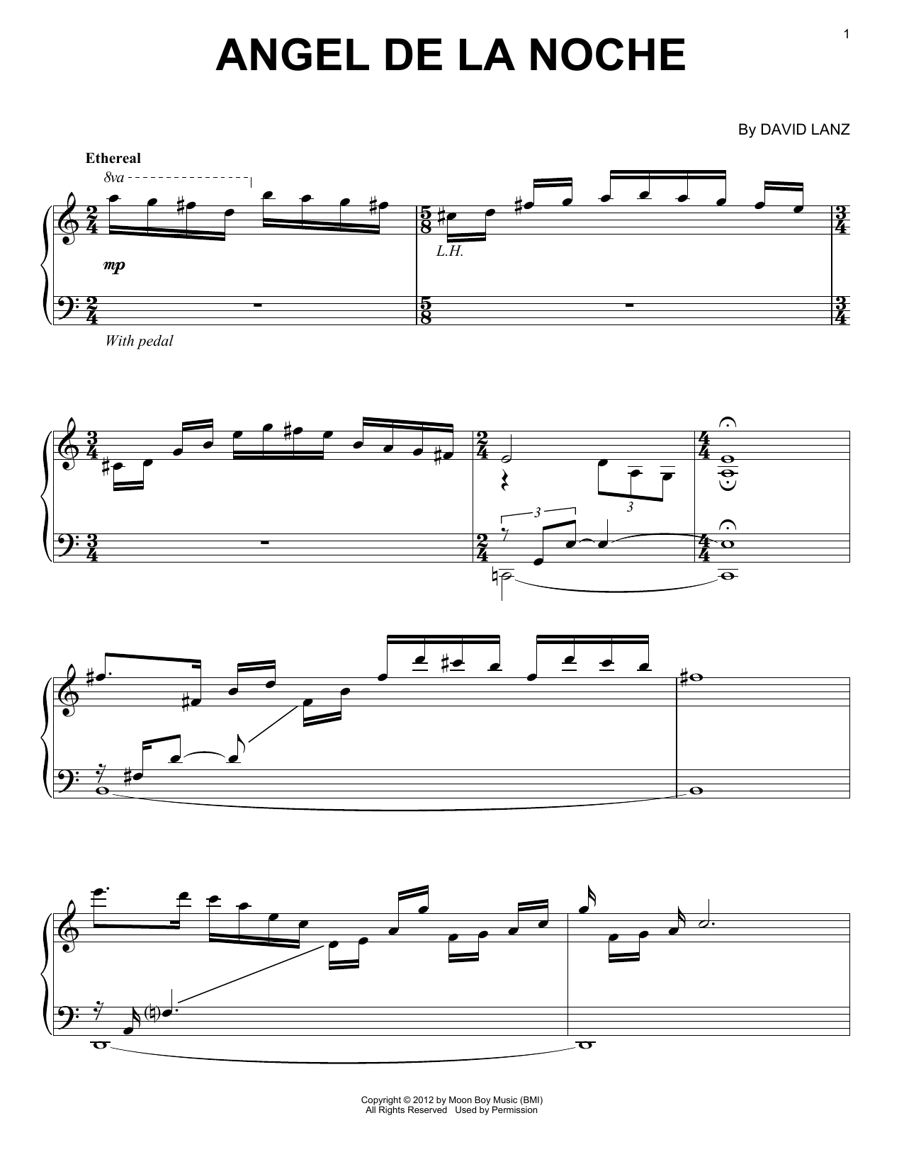 David Lanz Angel De La Noche sheet music notes and chords arranged for Piano Solo