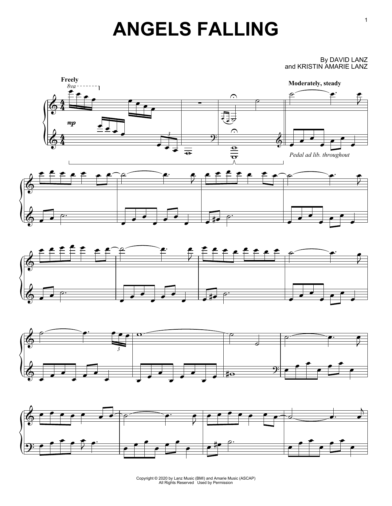 David Lanz Angels Falling sheet music notes and chords arranged for Piano Solo
