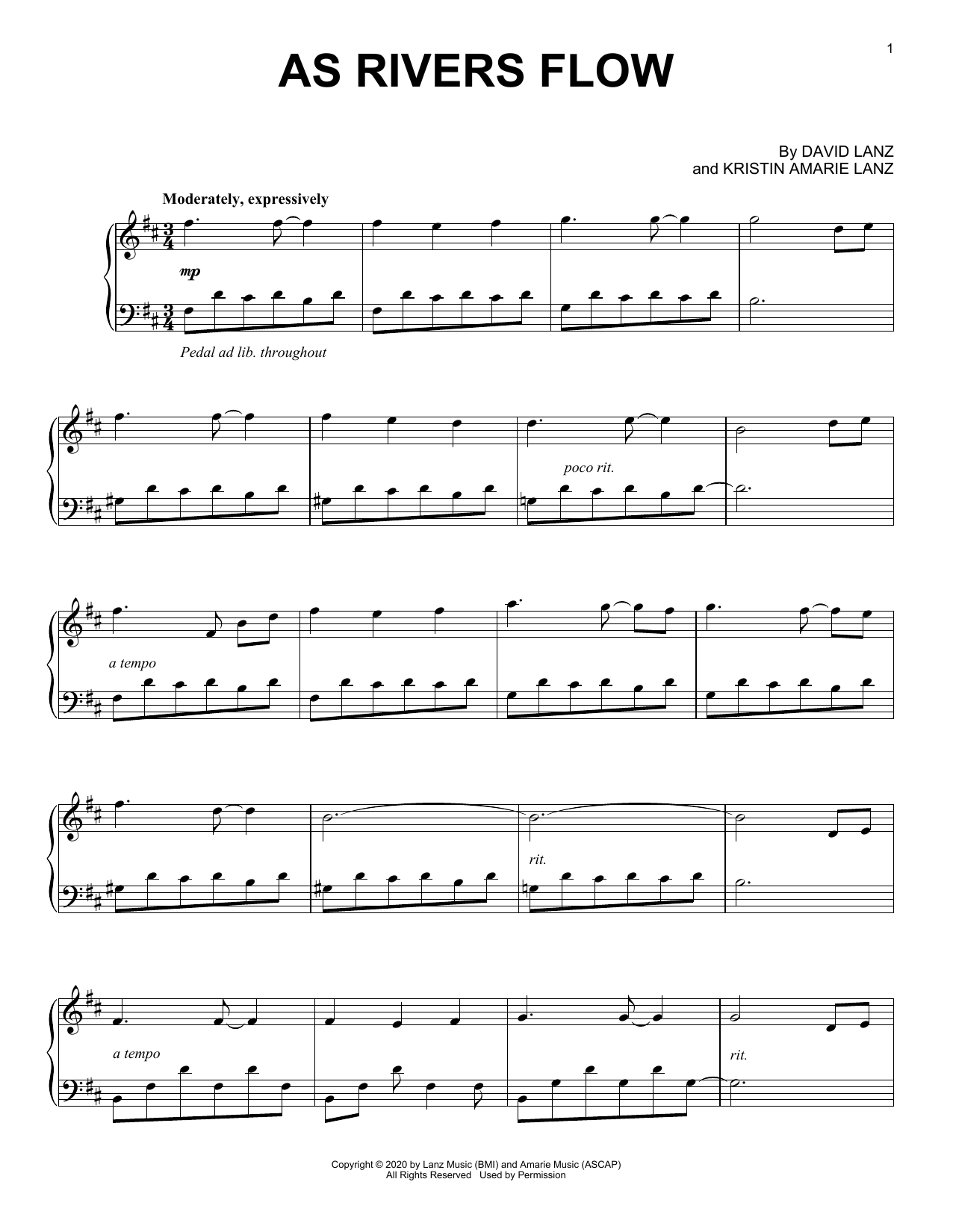 David Lanz As Rivers Flow sheet music notes and chords arranged for Piano Solo