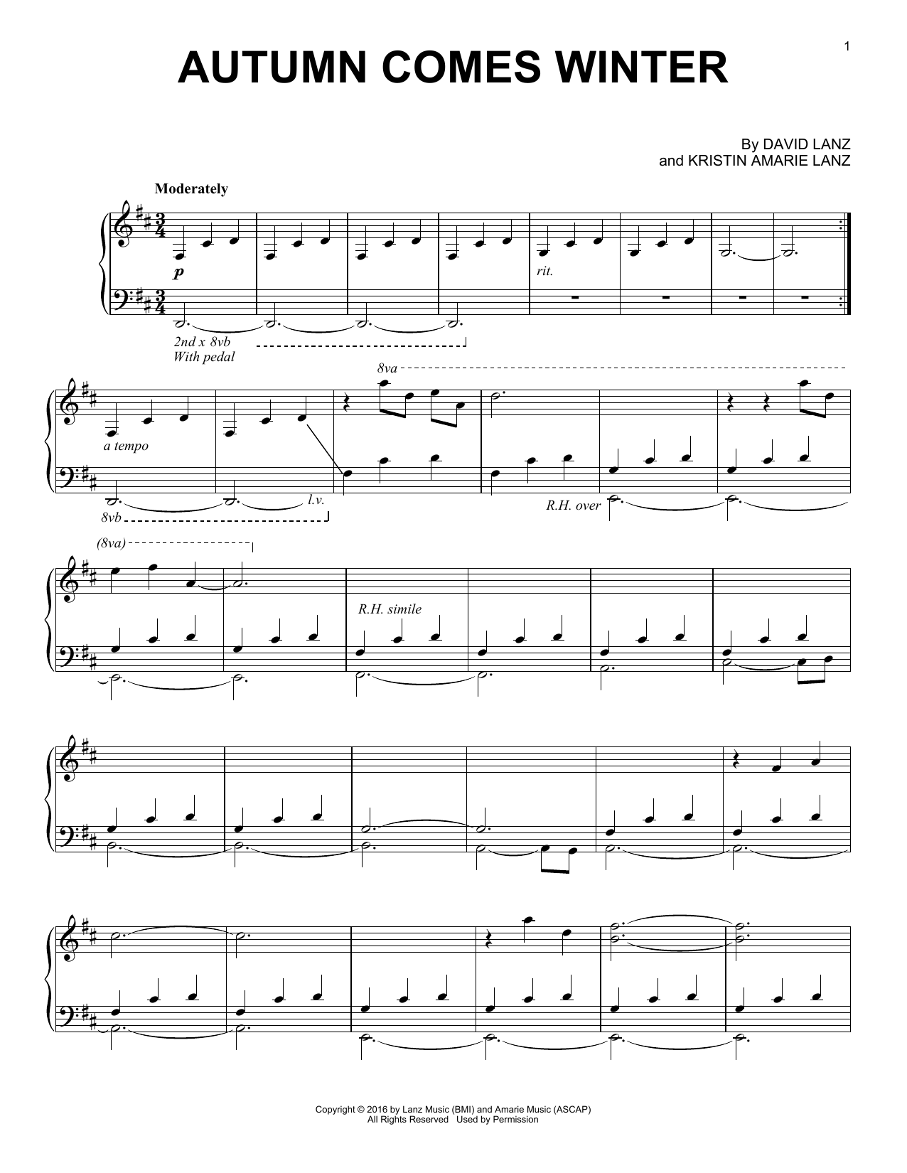 David Lanz Autumn Comes Winter sheet music notes and chords arranged for Piano Solo