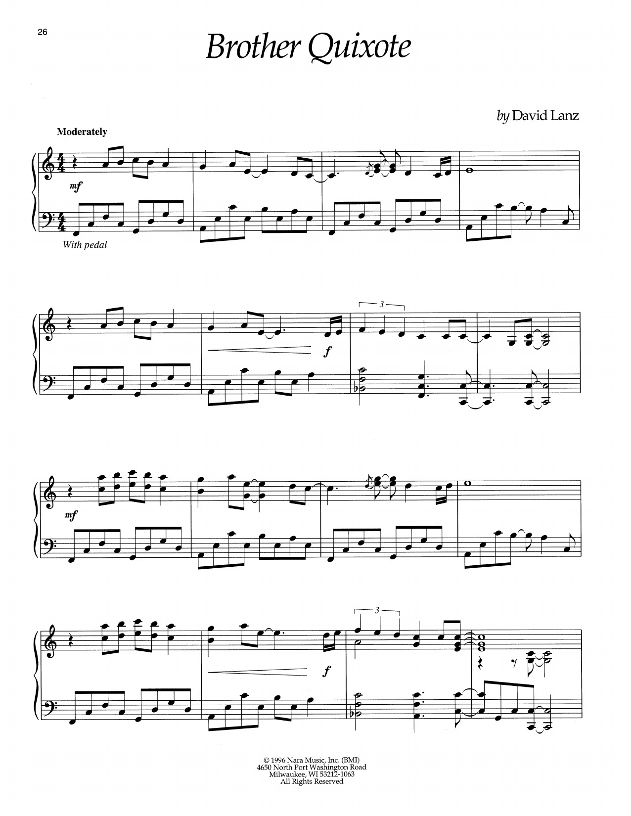 David Lanz Brother Quixote sheet music notes and chords arranged for Piano Solo
