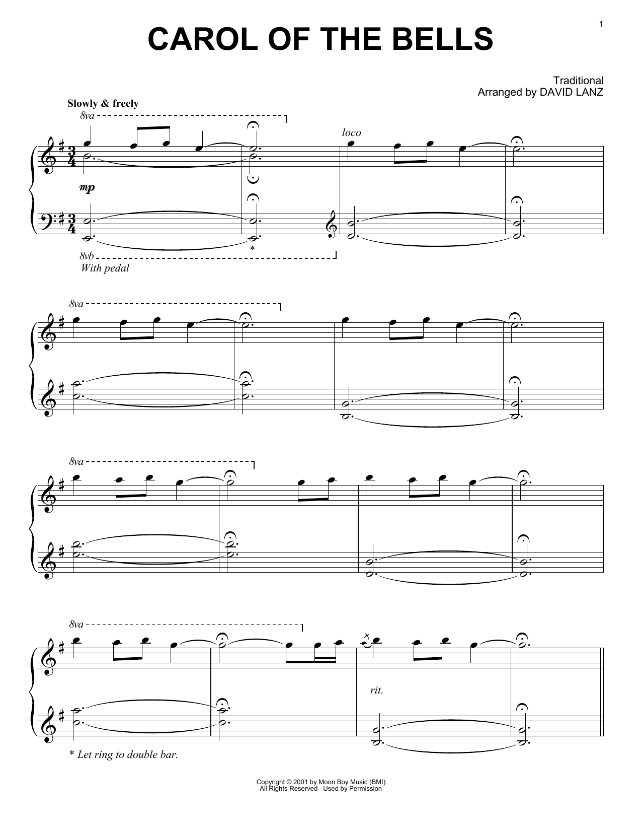 David Lanz Carol Of The Bells sheet music notes and chords arranged for Piano Solo