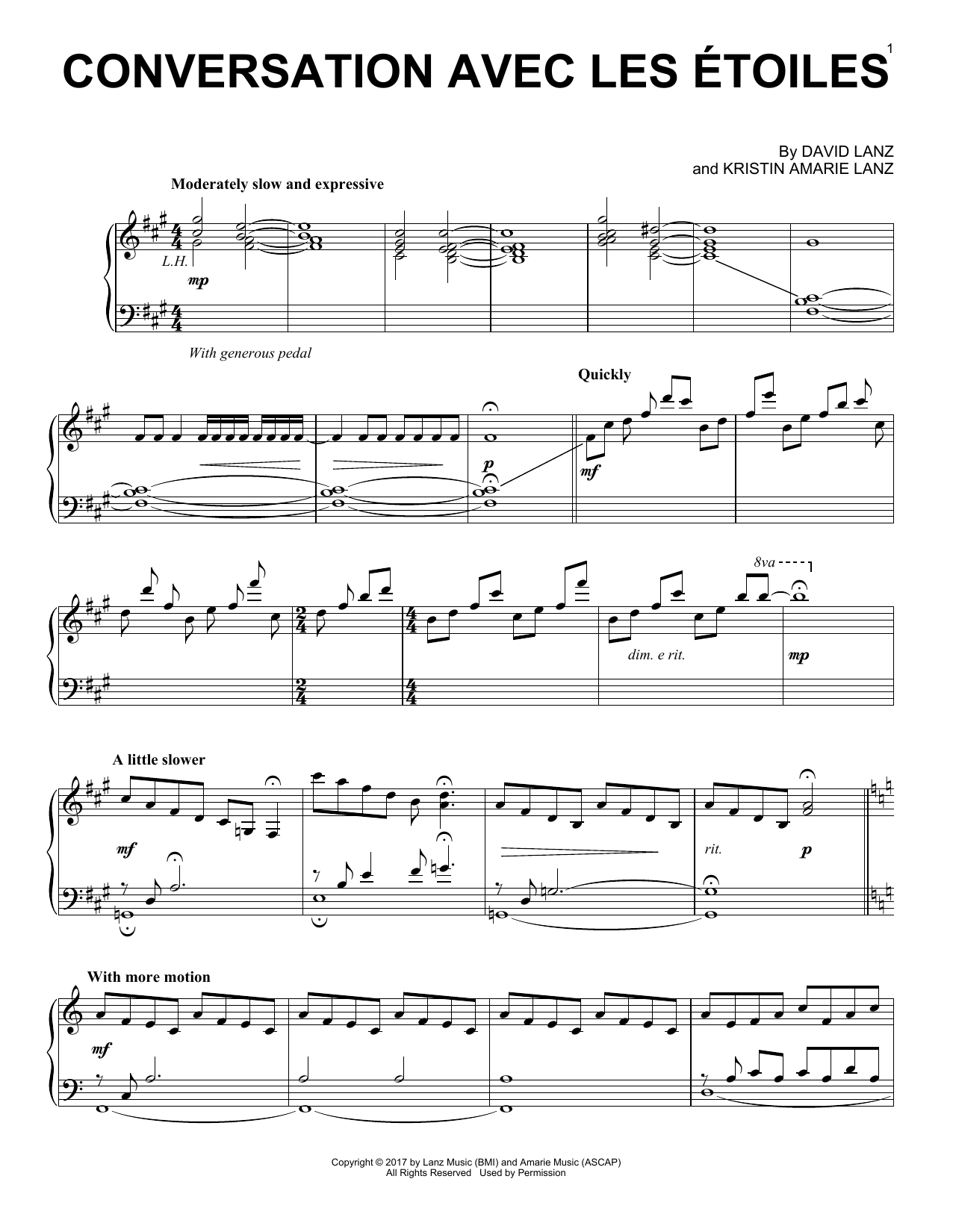 David Lanz Conversation avec les �?toiles sheet music notes and chords arranged for Piano Solo