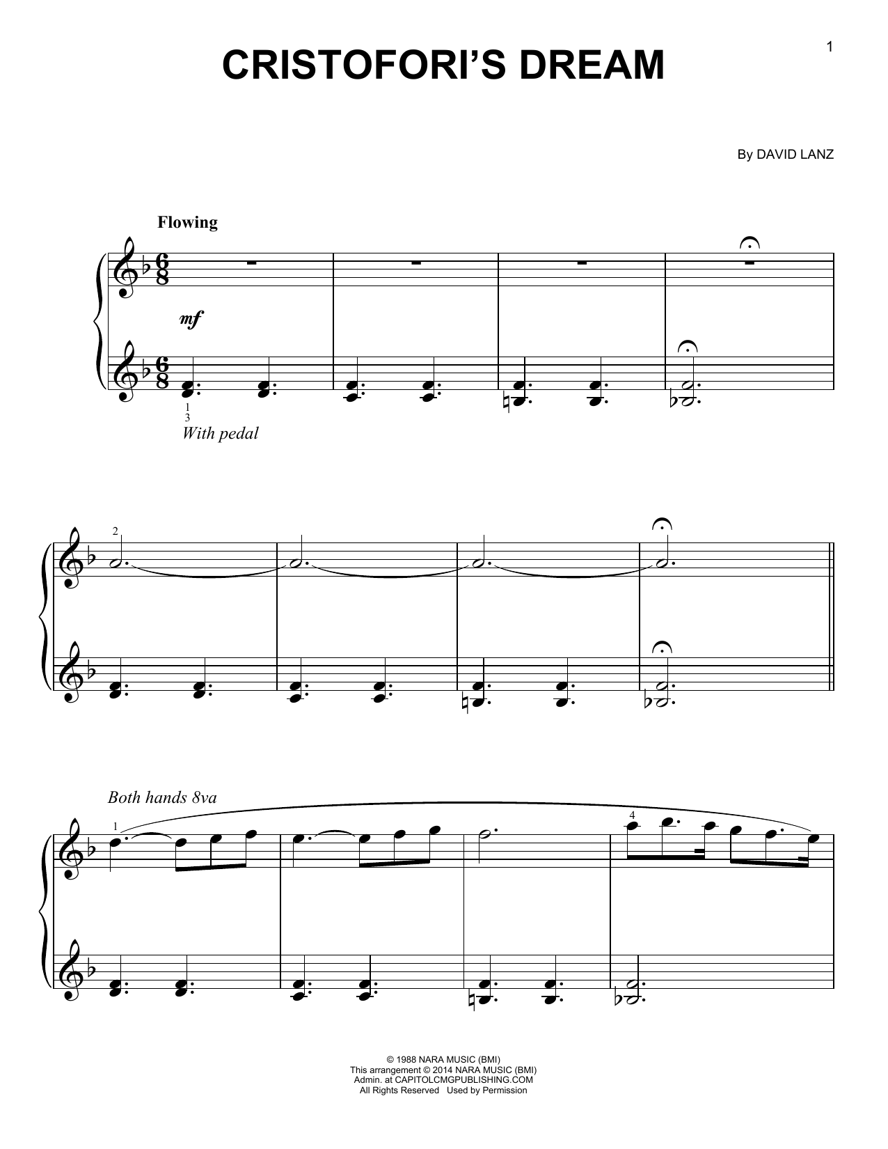 David Lanz Cristofori's Dream sheet music notes and chords arranged for Very Easy Piano