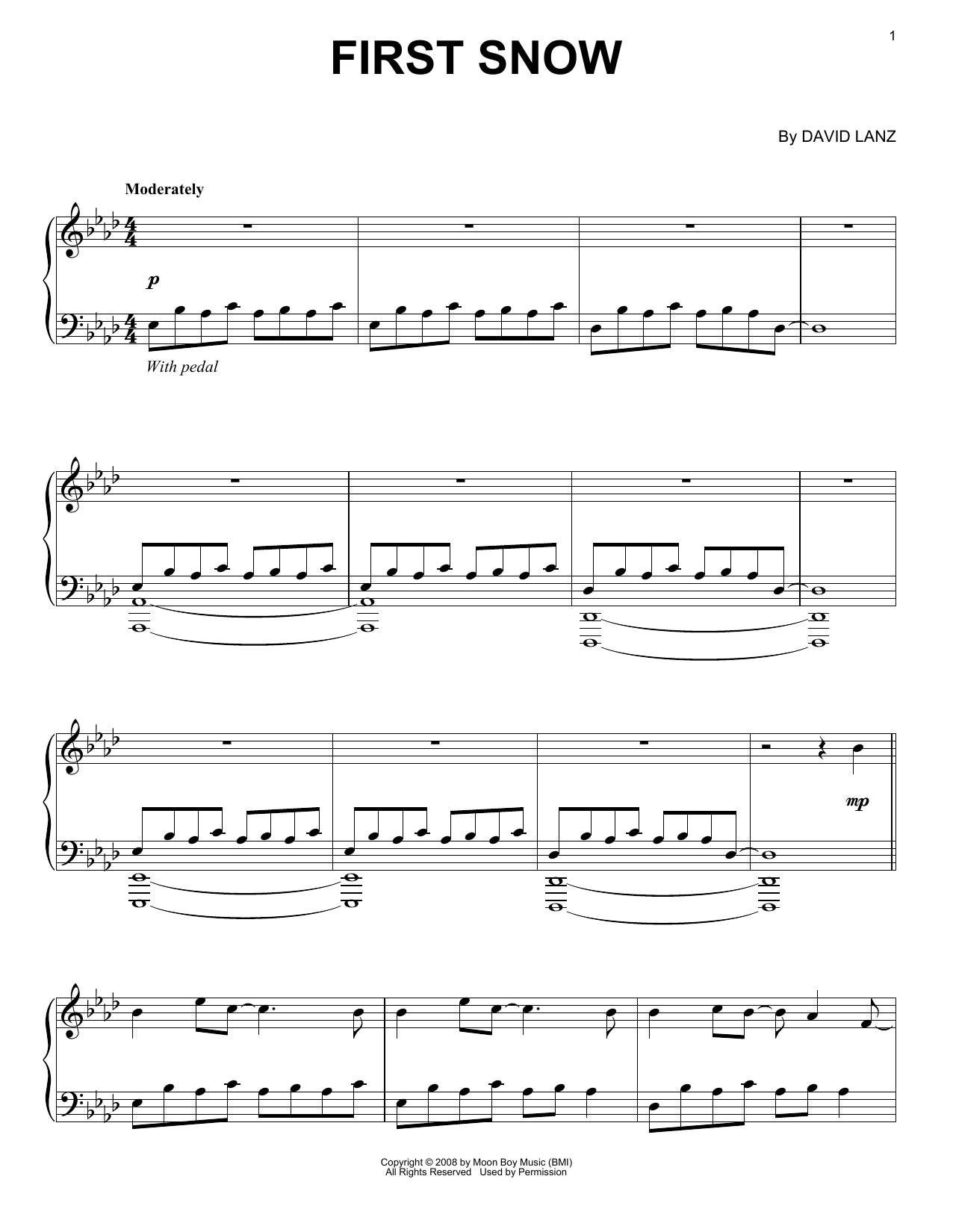 David Lanz First Snow sheet music notes and chords arranged for Piano Solo