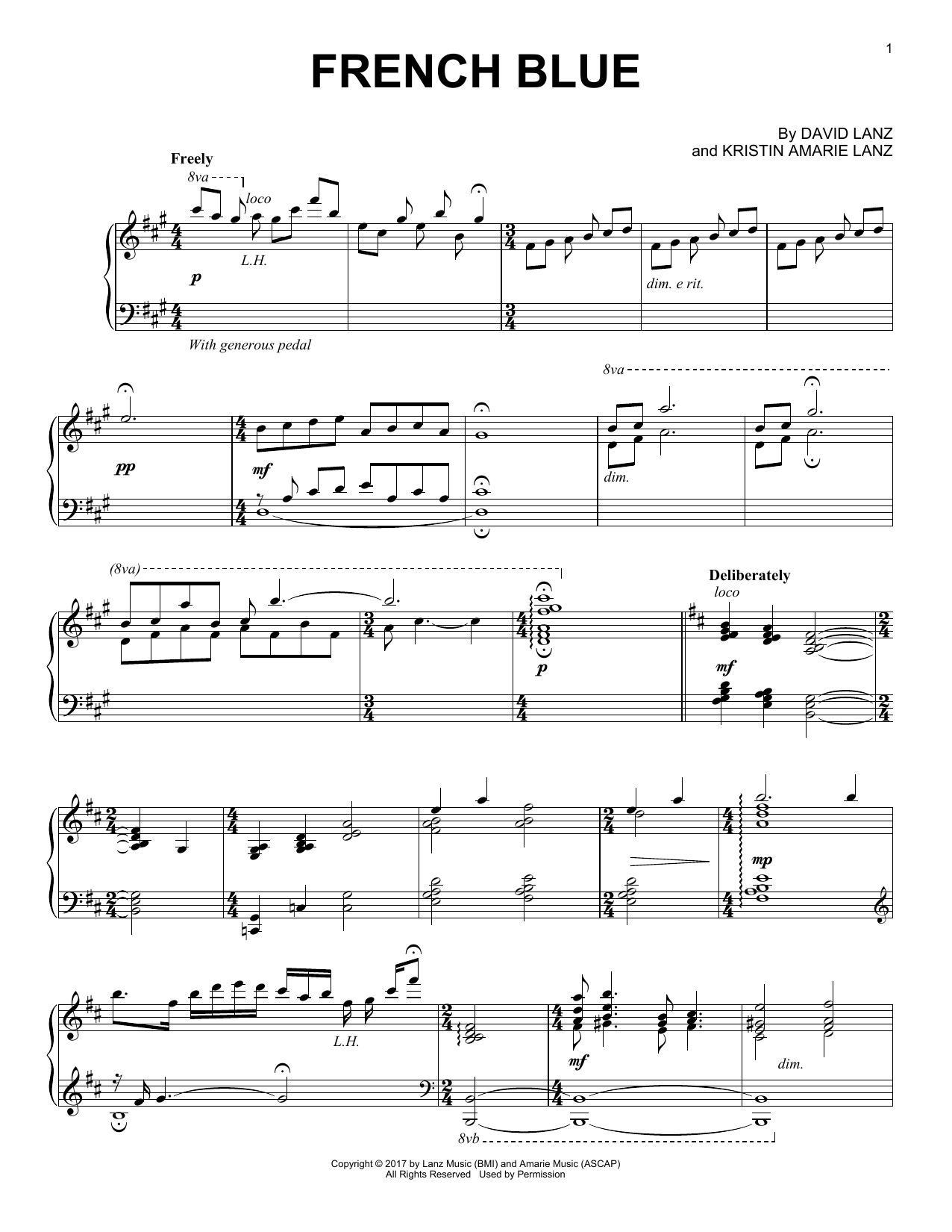 David Lanz French Blue sheet music notes and chords arranged for Piano Solo