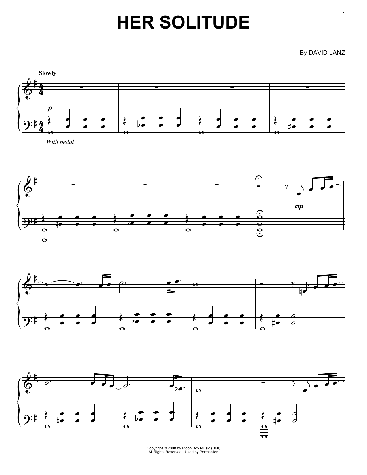 David Lanz Her Solitude sheet music notes and chords arranged for Piano Solo