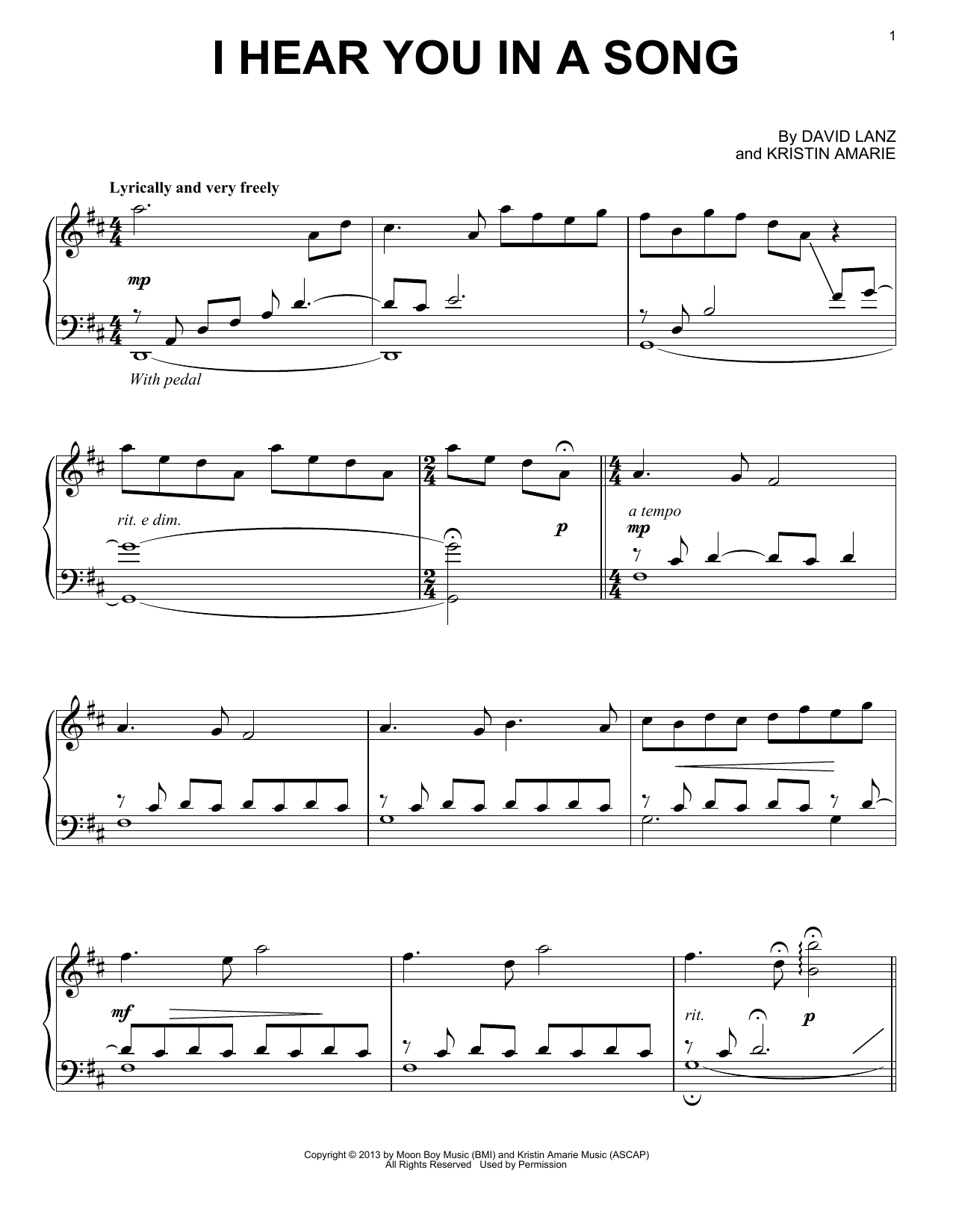 David Lanz I Hear You In A Song sheet music notes and chords arranged for Piano Solo