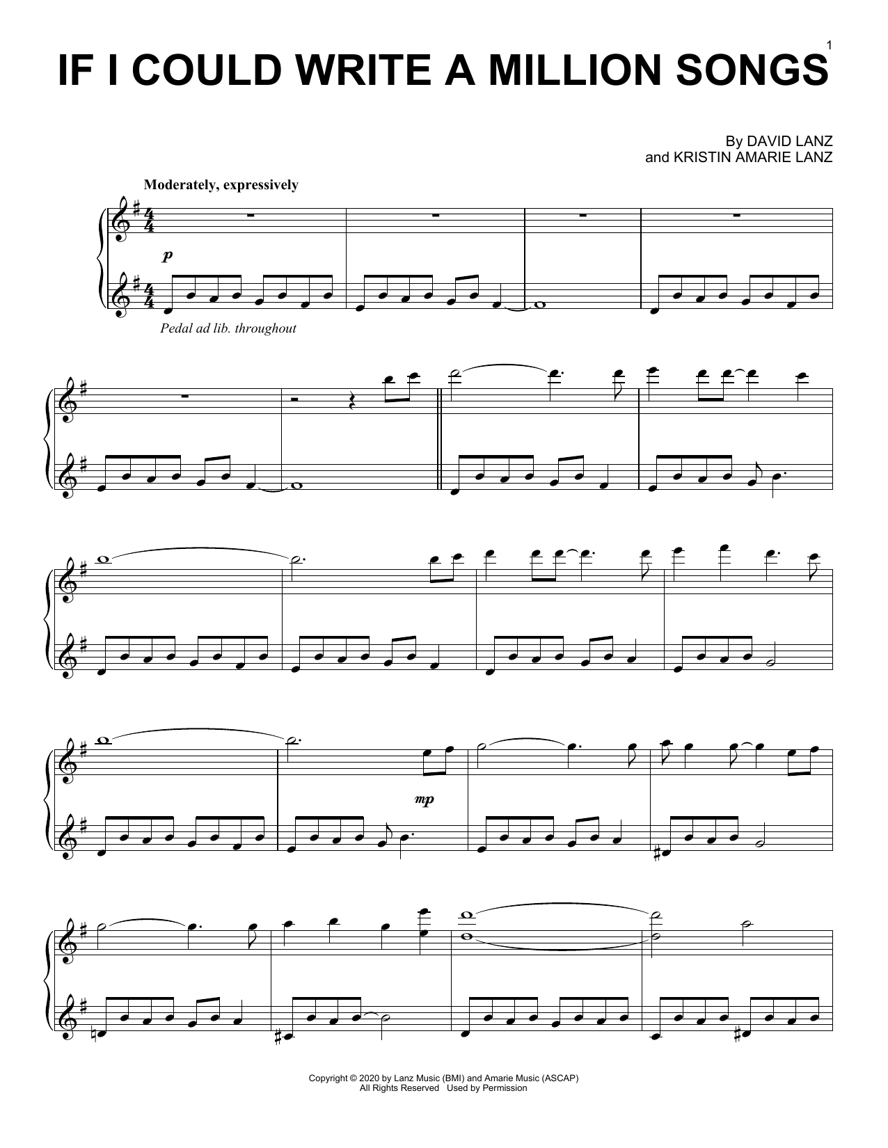 David Lanz If I Could Write A Million Songs sheet music notes and chords arranged for Piano Solo