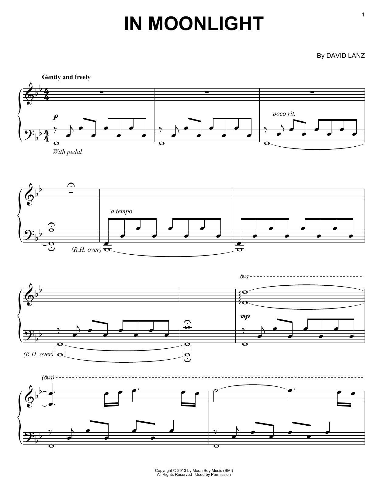 David Lanz In Moonlight sheet music notes and chords arranged for Piano Solo