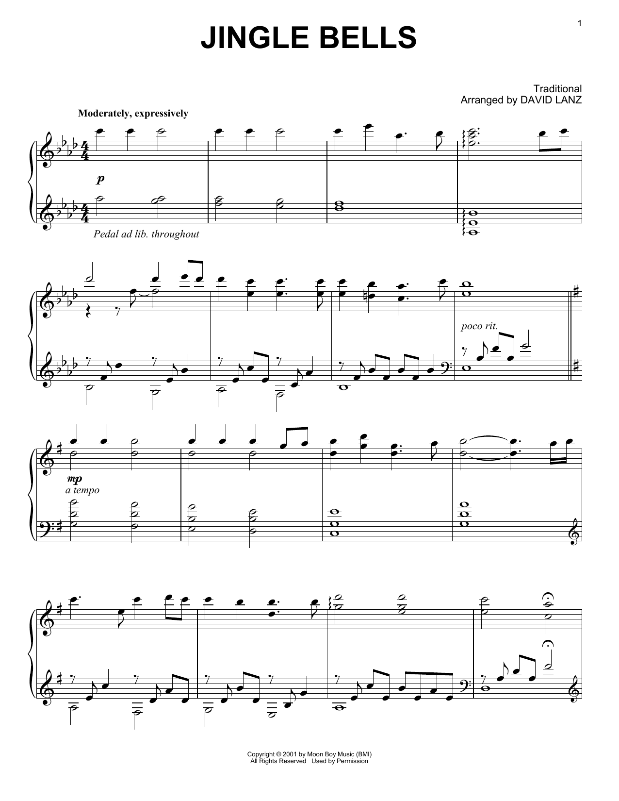 David Lanz Jingle Bells sheet music notes and chords arranged for Piano Solo