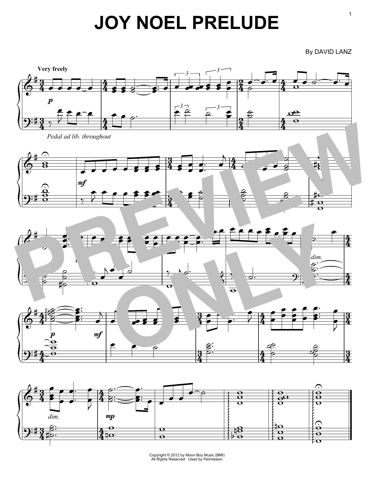 David Lanz Joy Noel Prelude sheet music notes and chords arranged for Piano Solo