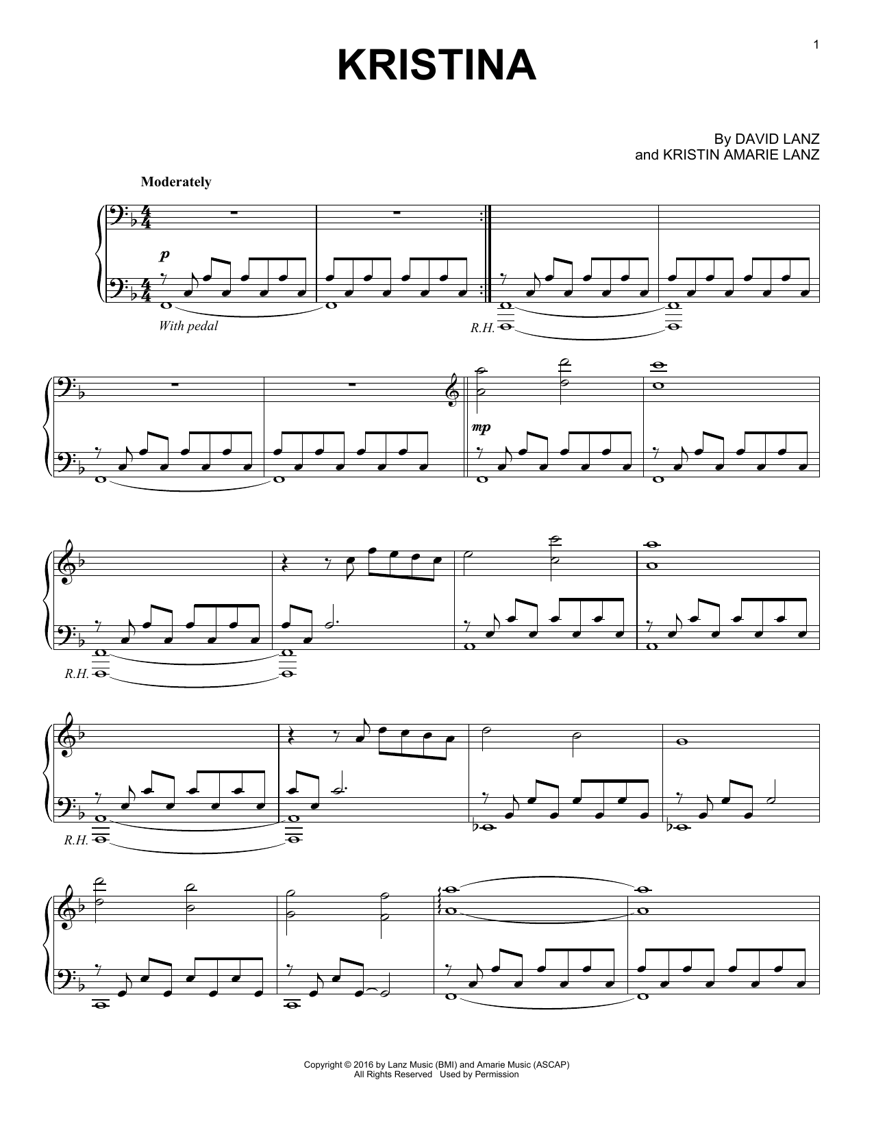 David Lanz Kristina sheet music notes and chords arranged for Piano Solo
