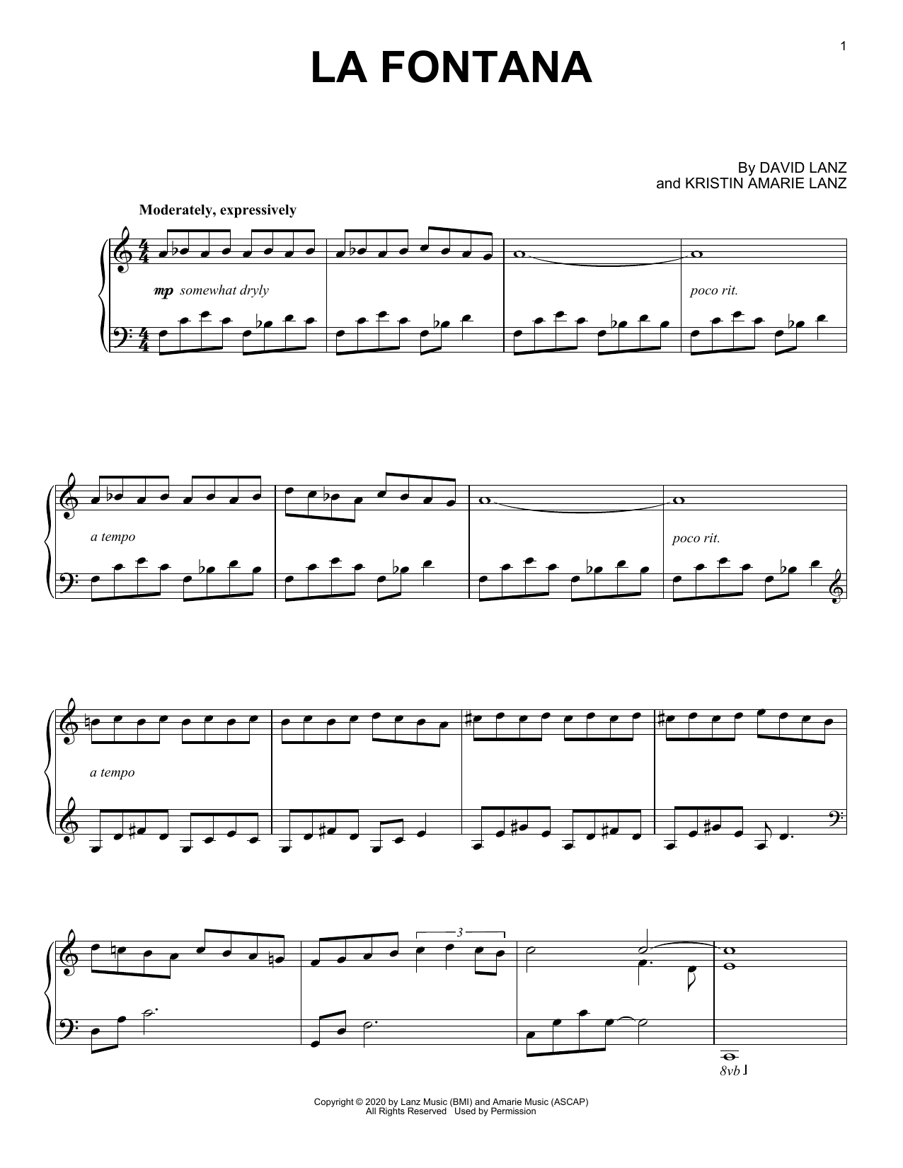 David Lanz La Fontana sheet music notes and chords arranged for Piano Solo