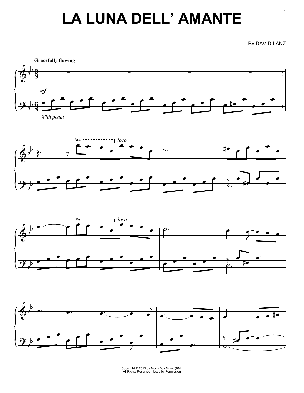 David Lanz La Luna Dell'Amante sheet music notes and chords arranged for Piano Solo