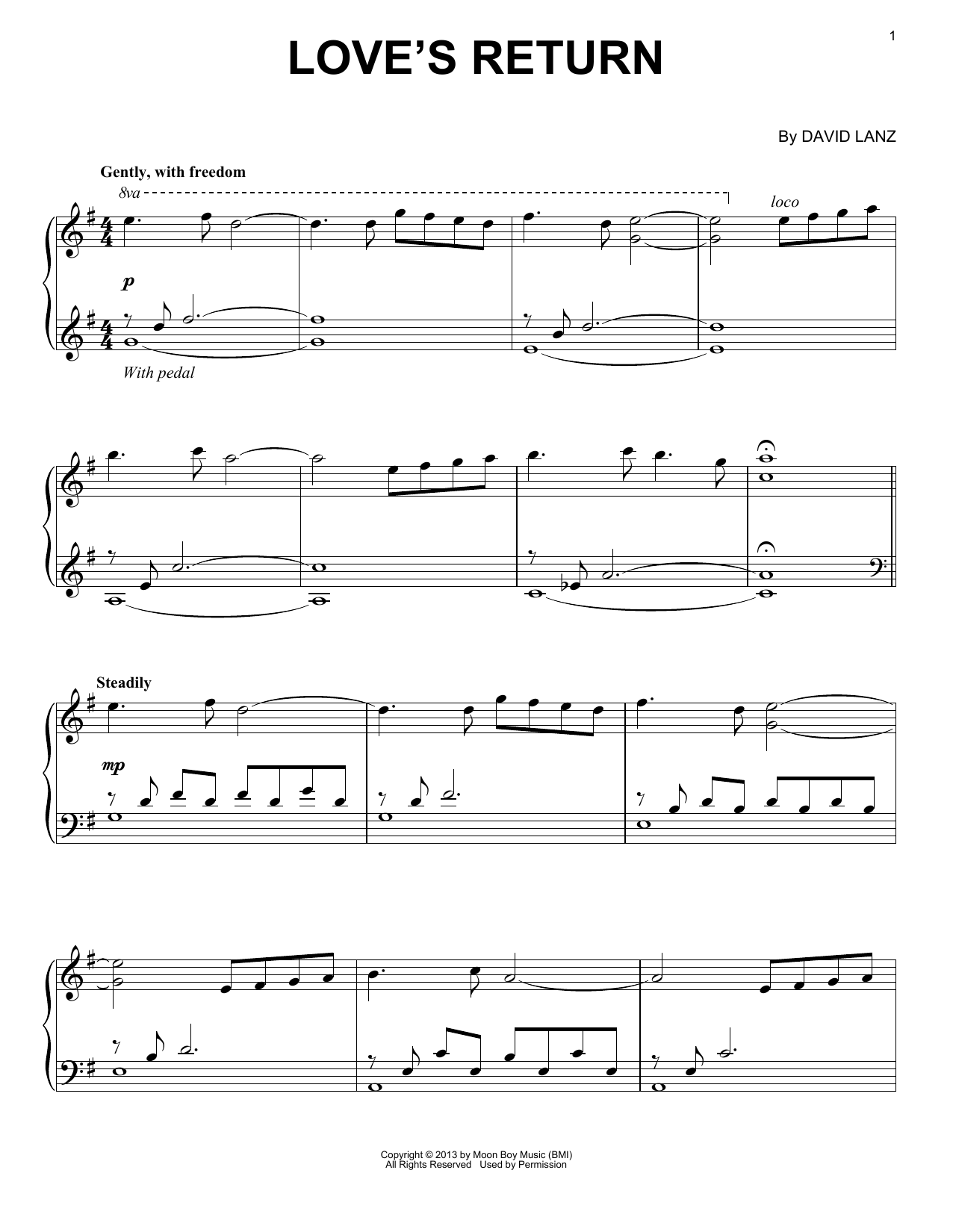 David Lanz Love's Return sheet music notes and chords arranged for Piano Solo