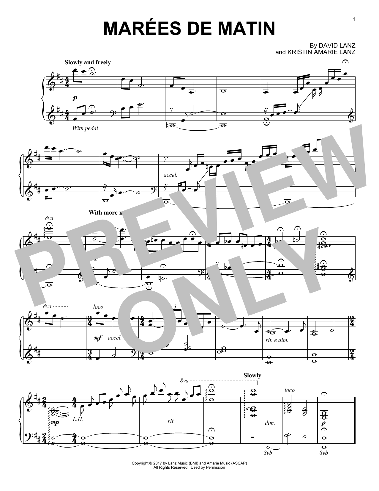 David Lanz Marées de Matin sheet music notes and chords arranged for Piano Solo